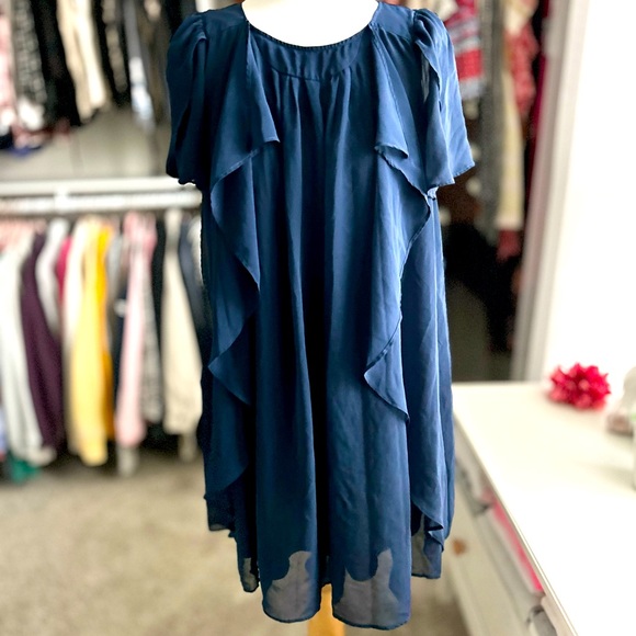 Hushush Navy Chiffon Dress 2 - Picture 1 of 4
